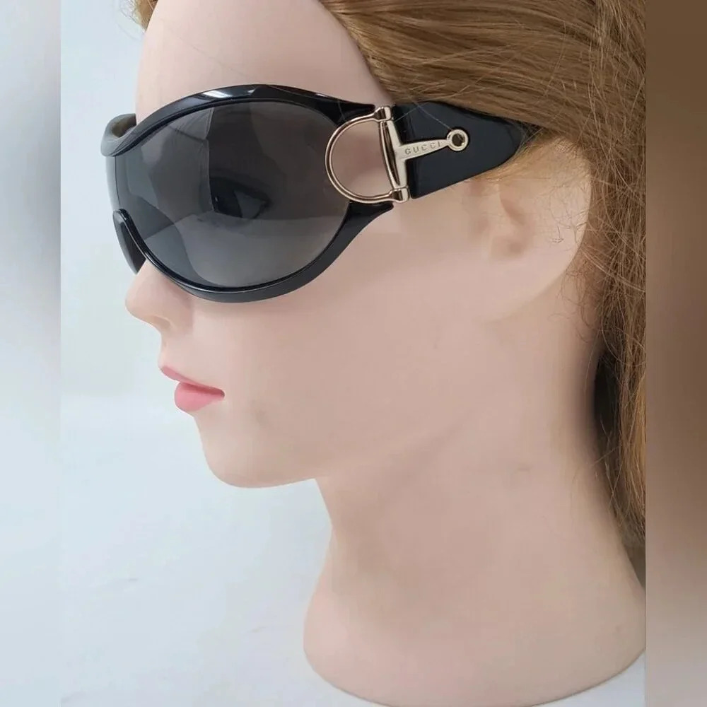 Gucci Women's Sunglasses Vintage Y2K Wrap Black Gray Gold Horsebit GG2561/S - Picture 15 of 16